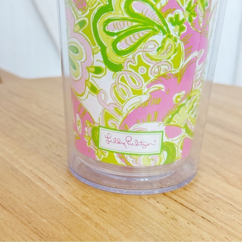 Lilly Pulitzer Elephants Acrylic Tumbler Cup Pink Green 20oz Lid Straw - Picture 5 of 9